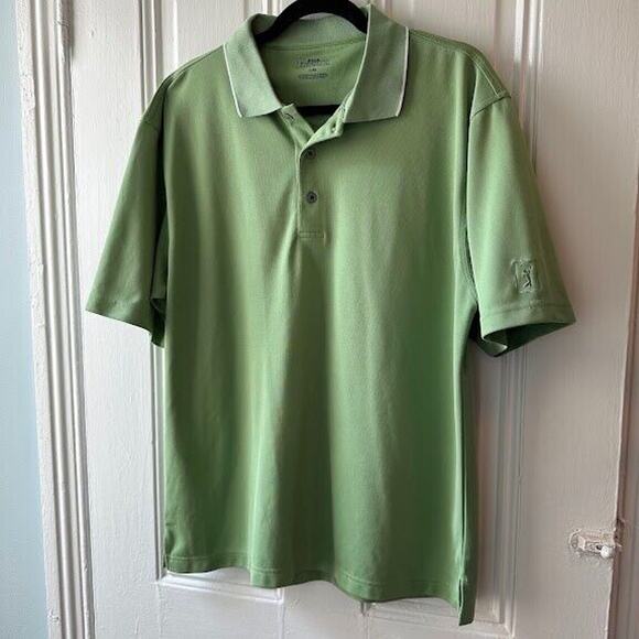 PGA Tour Mens Short Sleeve Collared Polo Shirt Green Large Polyester - Picture 1 of 4